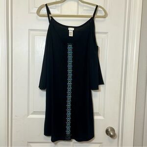 Dotti Black Cold Shoulder Dress w/Geometric Beaded Embellishment